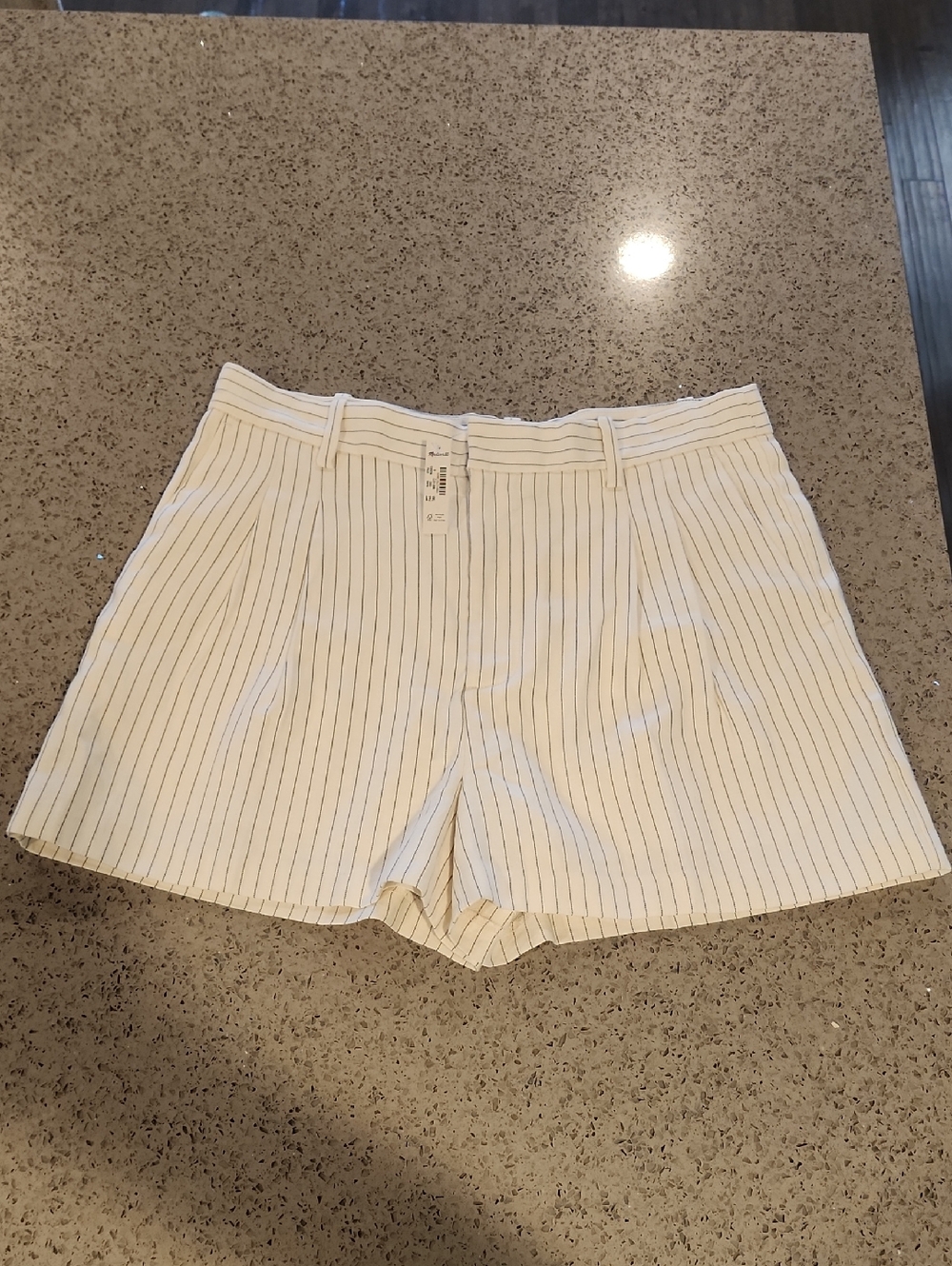 Madewell Cream Shorts with Navy Pinstripes
